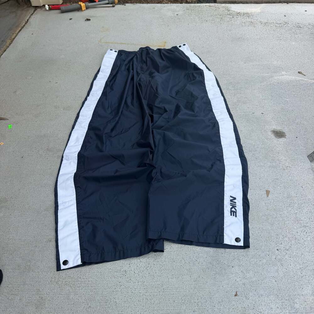 Vintage Nike Tearaway Windbreaker Pants Navy Blue White Striped Snap Off XXL
